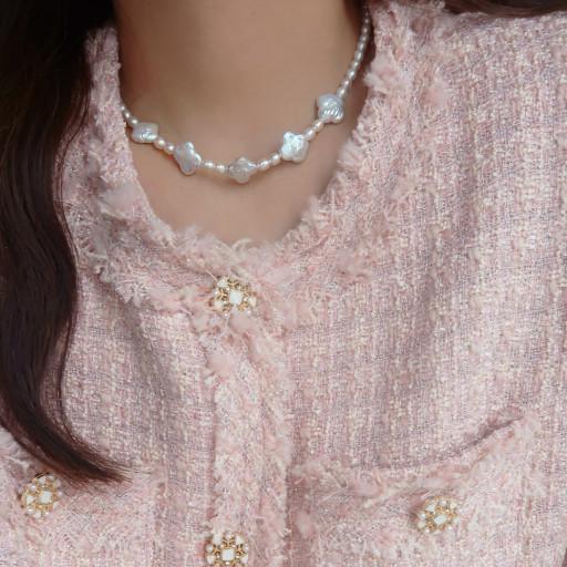 [925실버]럭키 클로버 바로크진주 목걸이