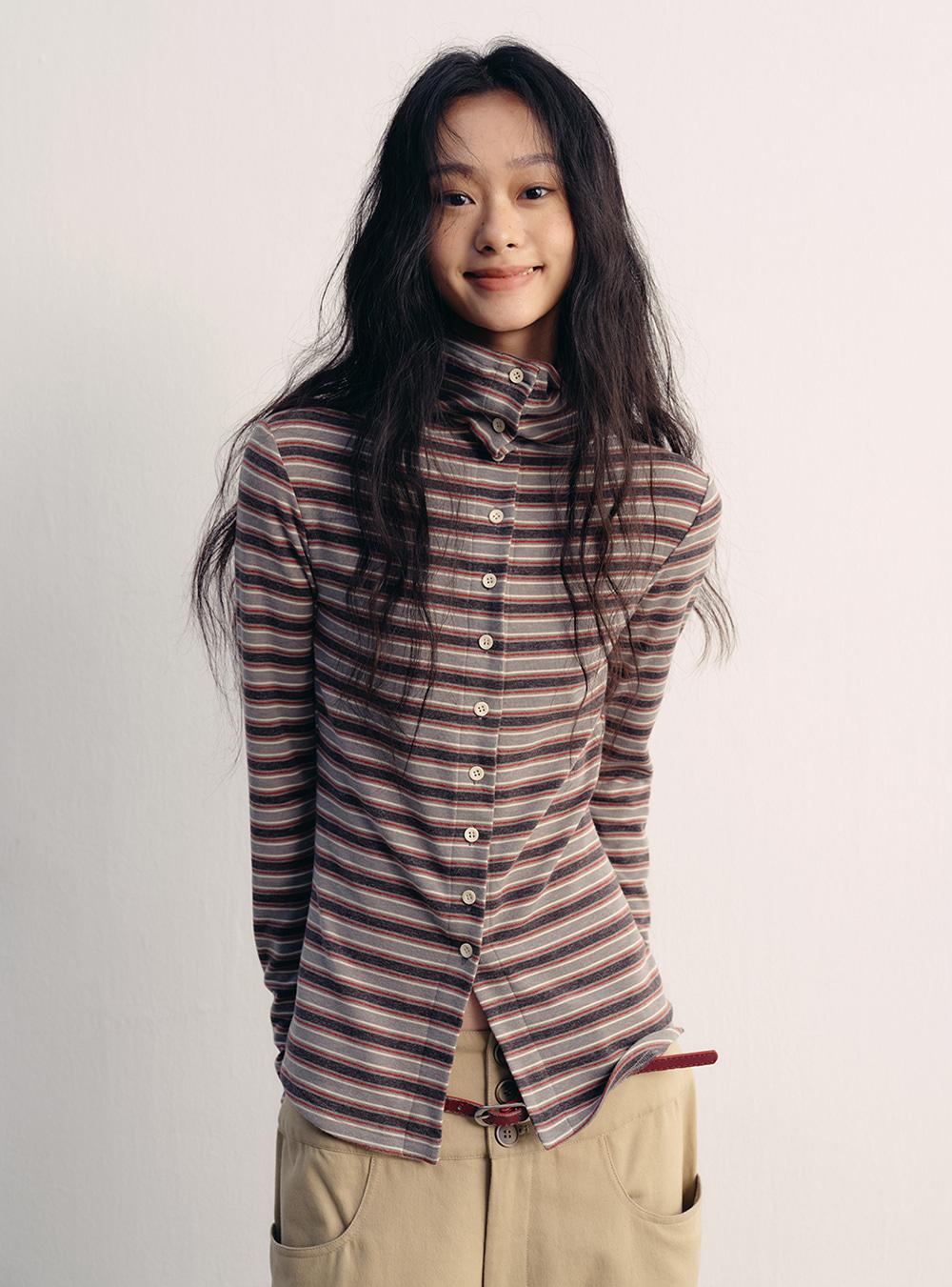 Rust Stripe High-Neck Top