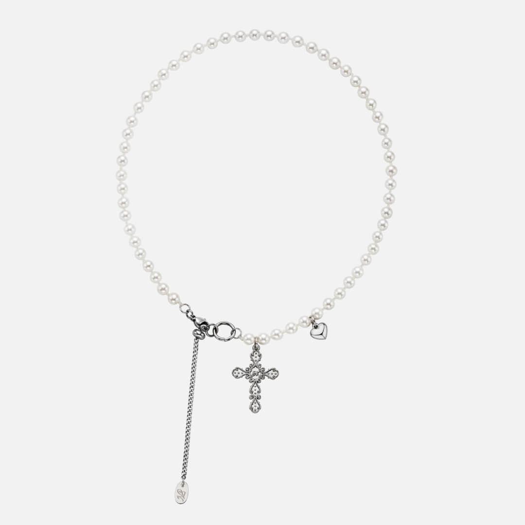 one belief pearl necklace-silver