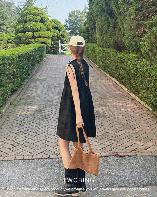 메이디 셔링 끈 나시 원피스 - 2 color