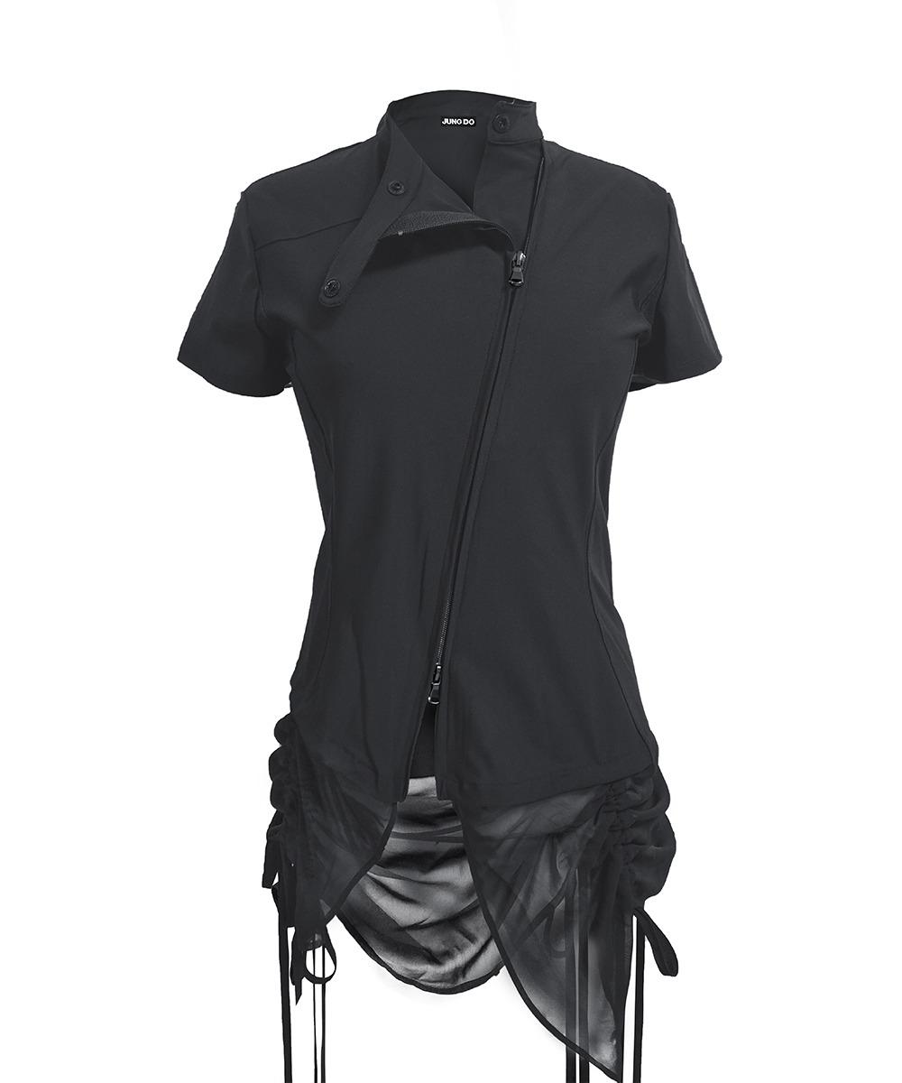 CURVED ZIP-UP SHIRT WITH LAYER . COOL BLACK