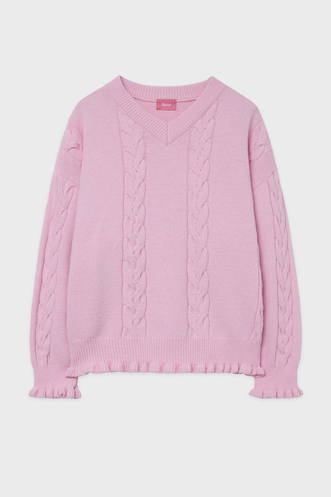 SN Cable V-neck Pullover (Pink)