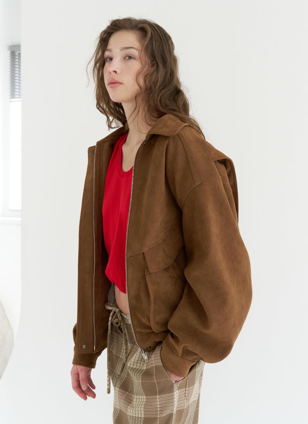 25FW FAUX SUEDE BOMBER / BROWN