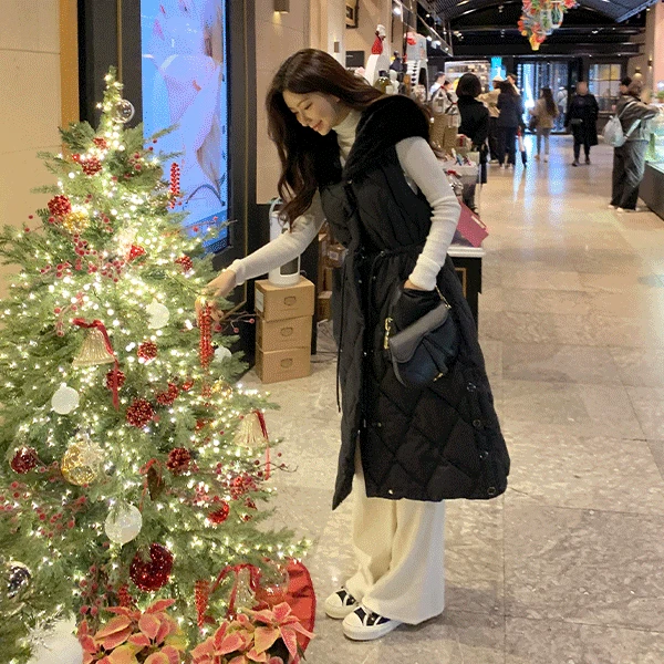 줄리아 퀼팅 후드퍼 롱베스트조끼