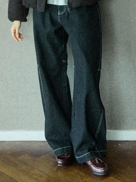 W BACK POINT DENIM PANTS [BLACK]