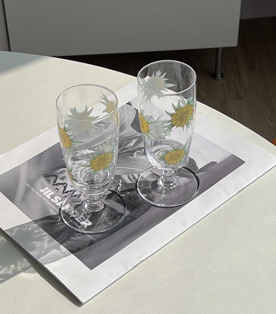 [꿀비잡화점] 해바라기고블렛잔 홈카페유리컵