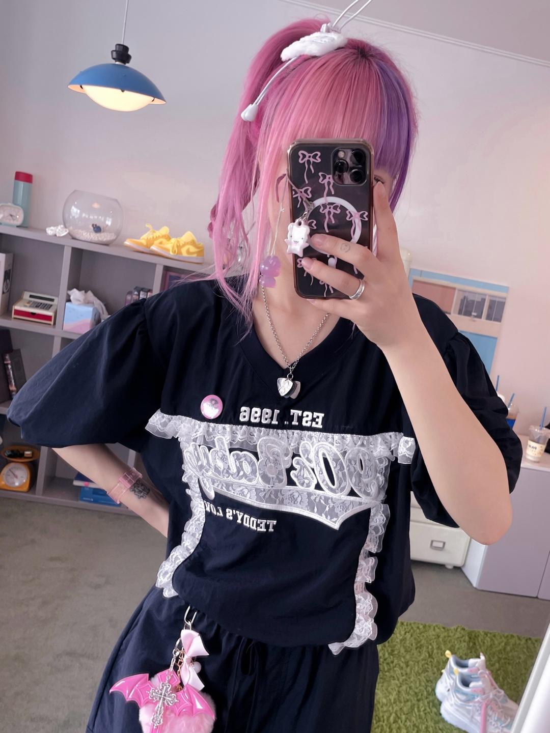 90‘s Baby Lace Pants Set-up ( Navy )