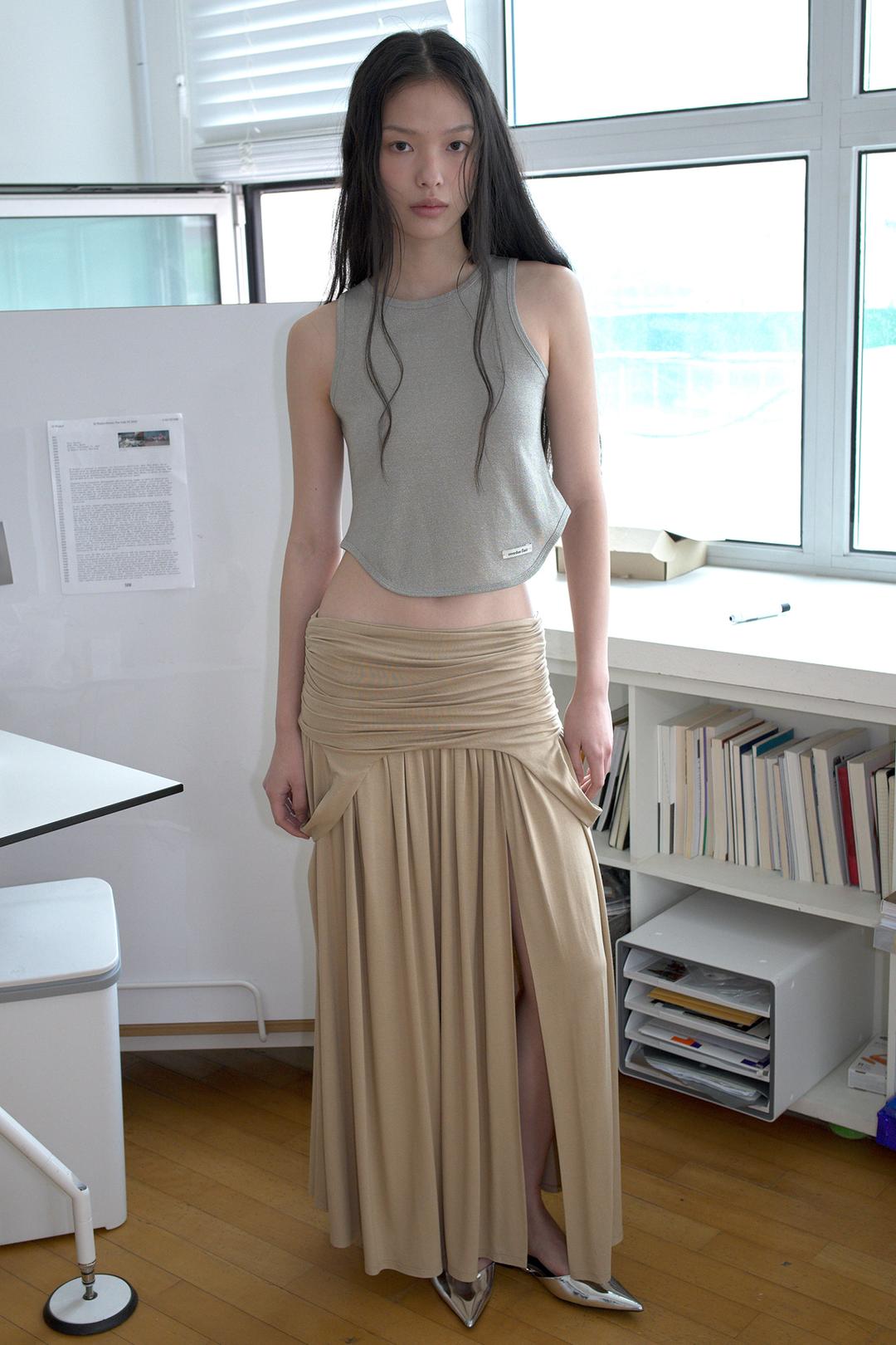 DRAPED TURN OVER SKIRT_BEIGE