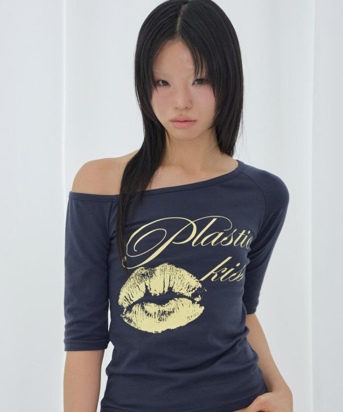 PLASTIC KISS ONE-SHOULDER TOP (NAVY) F26QB051