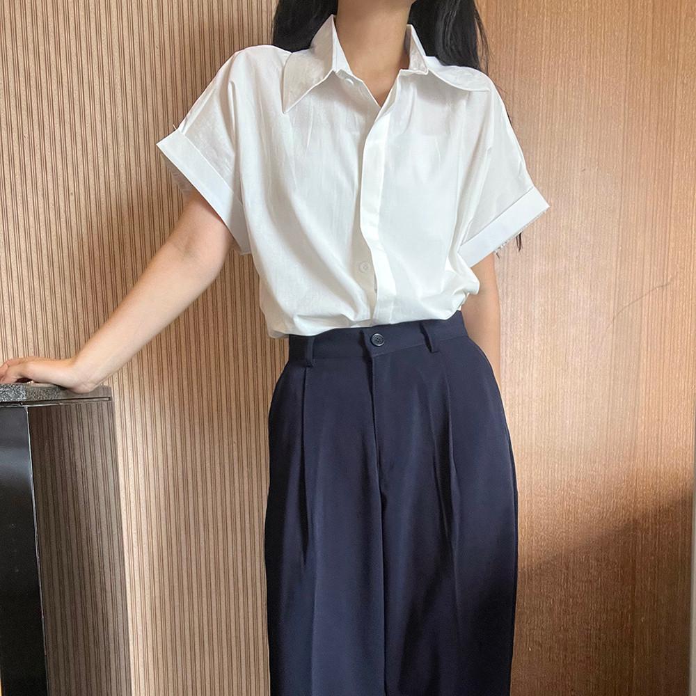 hidden button big collar shirt 히든 버튼 빅 카라 롤업 셔츠 (3color)