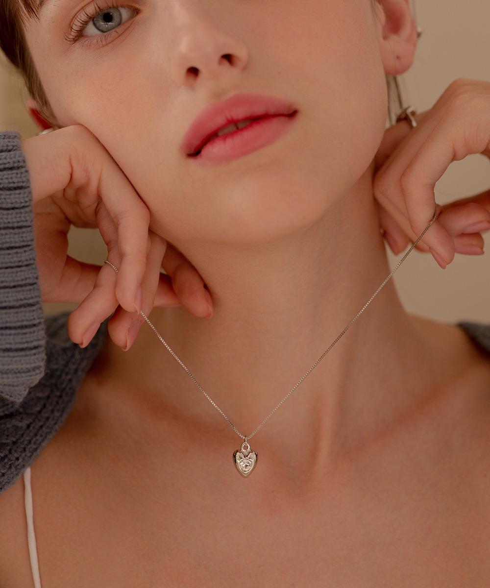 [오마이걸 유아 착용]큐빅 포인트 하트 펜던트 목걸이