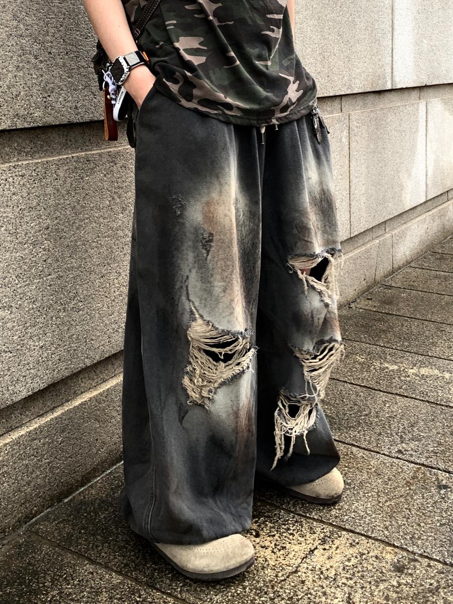 더티 워싱 데미지 벌룬 데님 (2color)