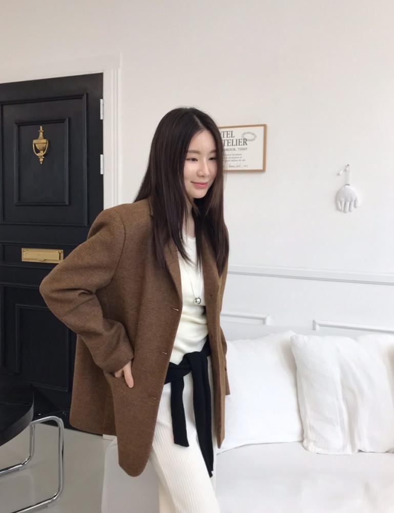 울 체크 버튼 자켓 울 싱글 스탠다드 자켓