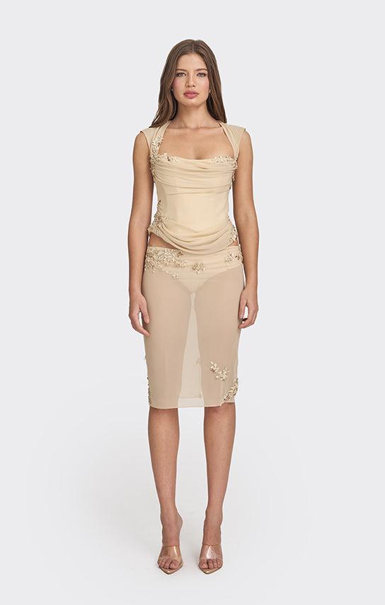 Belle Draped Lace Corset - XXS / Beige