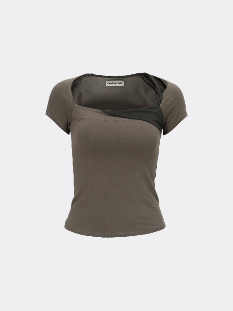 코스트퍼킬로 SQUARE NECK S/S T-SHIRT-KHAKI