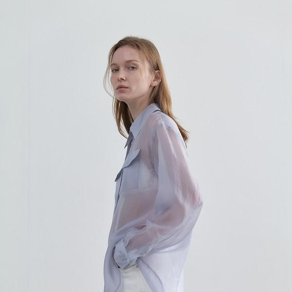 ROSHA POCKET SEETHROUGH BLOUSE (BLUE)