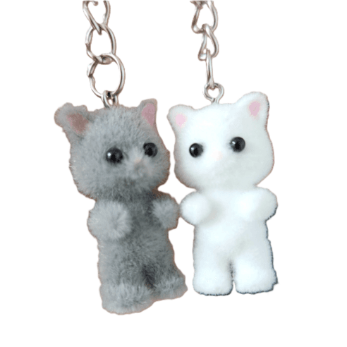 귀여운 고양이 열쇠고리 회색+흰색, 흰색+회색, 1개