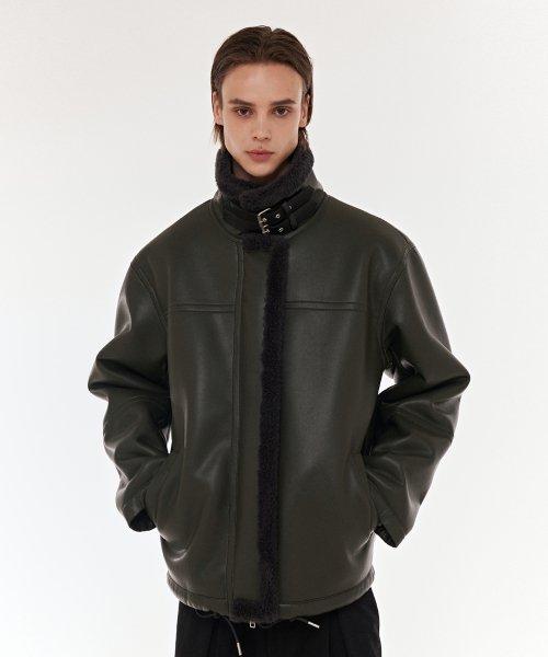 비건레더 무스탕 자켓_카키