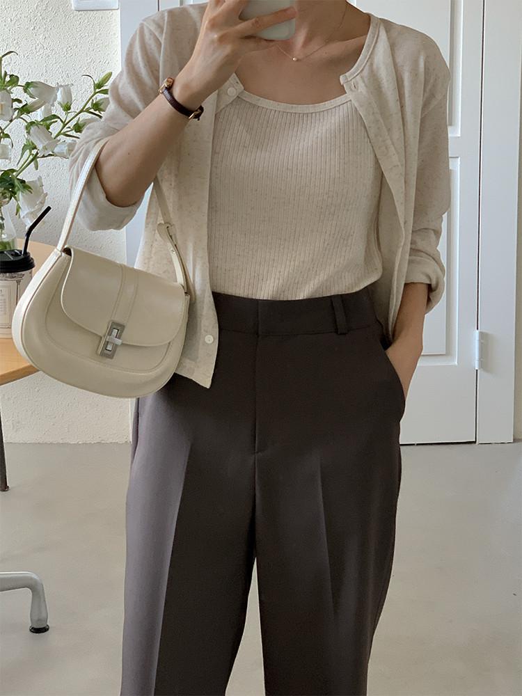 키작녀 파인 린넨 나시 가디건 세트