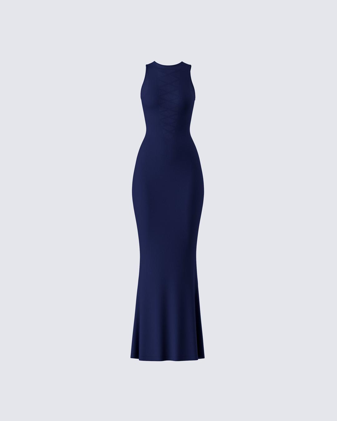 Kinny Navy Butterfly Print Maxi Dress - XS