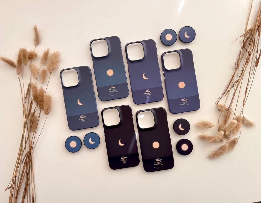 달밤 폰케이스 갤럭시s24 초승달 보름달 일러스트 감성 케이스 밤하늘 아이폰15 z플립5