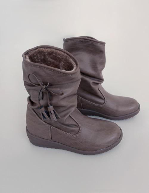 suede shirring ribbon fur boots