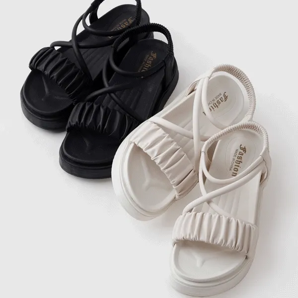 [오늘출발] 셔링 밴딩 스트랩 통굽 샌들 4.5cm