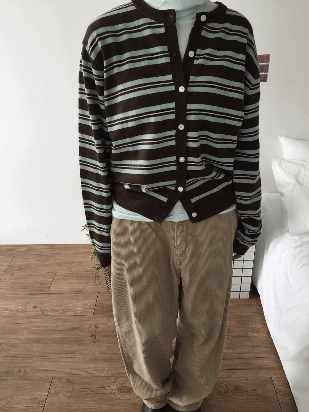 케티 루즈 배색 단가라 가디건 (2c)