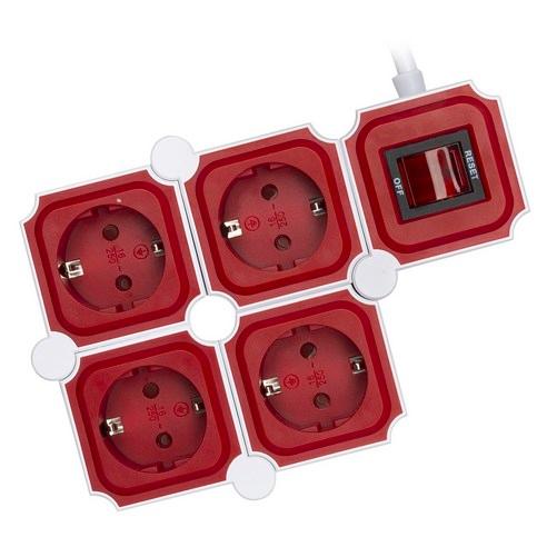 테트리스 고용량 디자인 절전 멀티탭 4구 화이트 + 레드, 1.5m, 1개