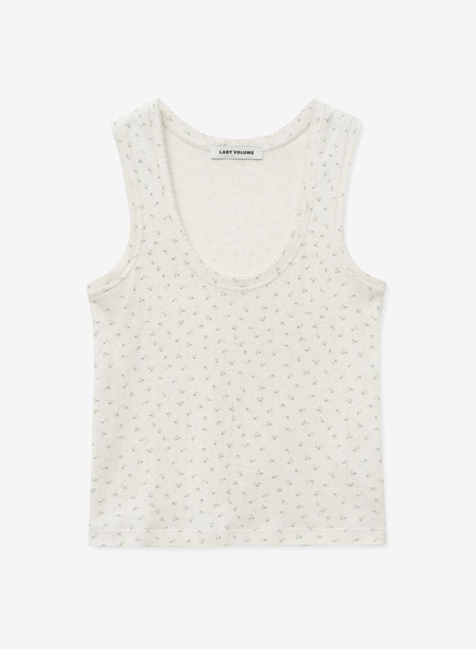 FLOWER RIBBED SLEEVELESS_CREAM