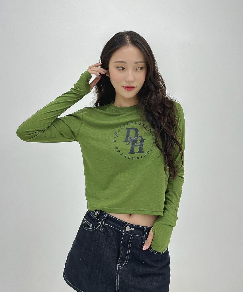 서클 스택 로고 세미 워머 크롭티 [ OLIVE GREEN ]