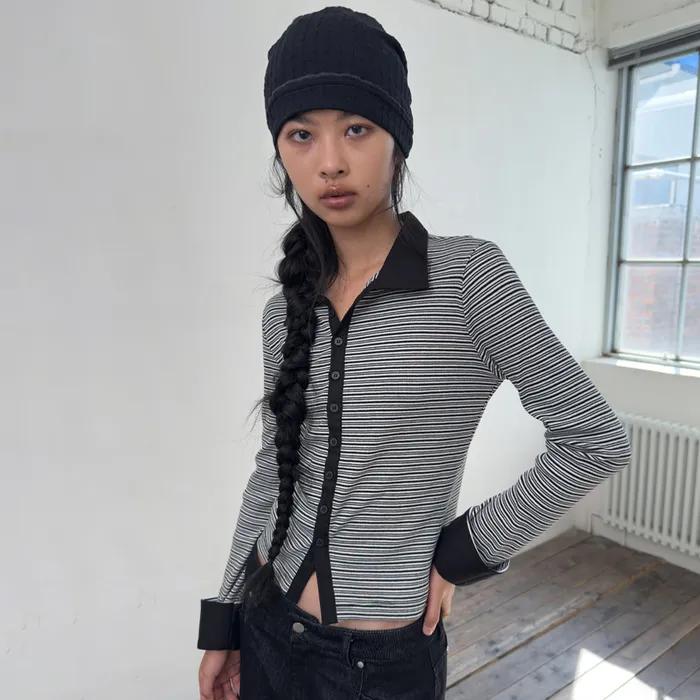 CUFFS COLLAR CARDIGAN T-SHIRT-IVORY