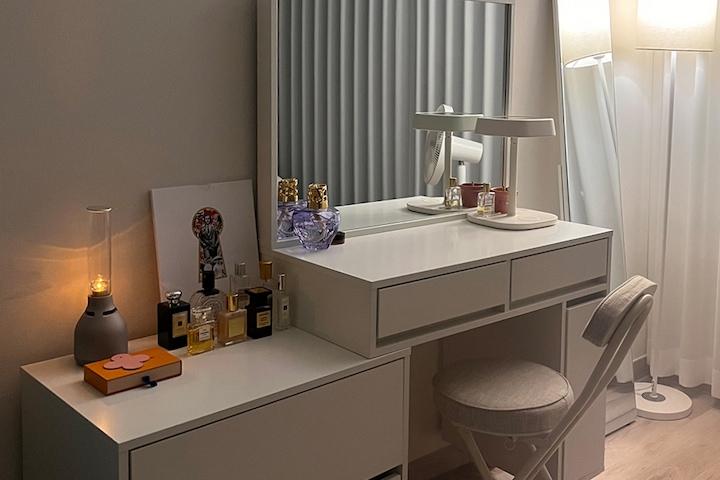 쿠폰가 64,900원/레이첼 확장형 거울 화장대 세트 (아이보리/화이트)