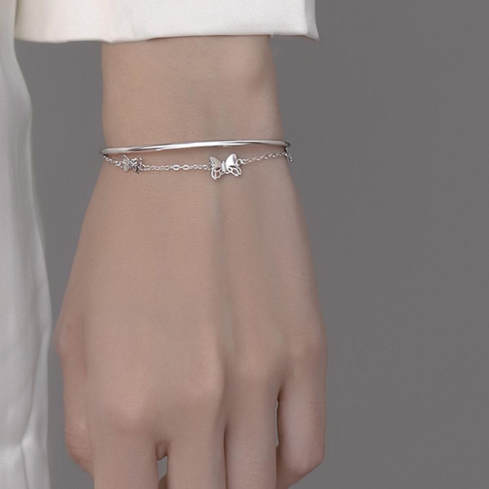 925 실버 두줄 나비 체인 팔찌