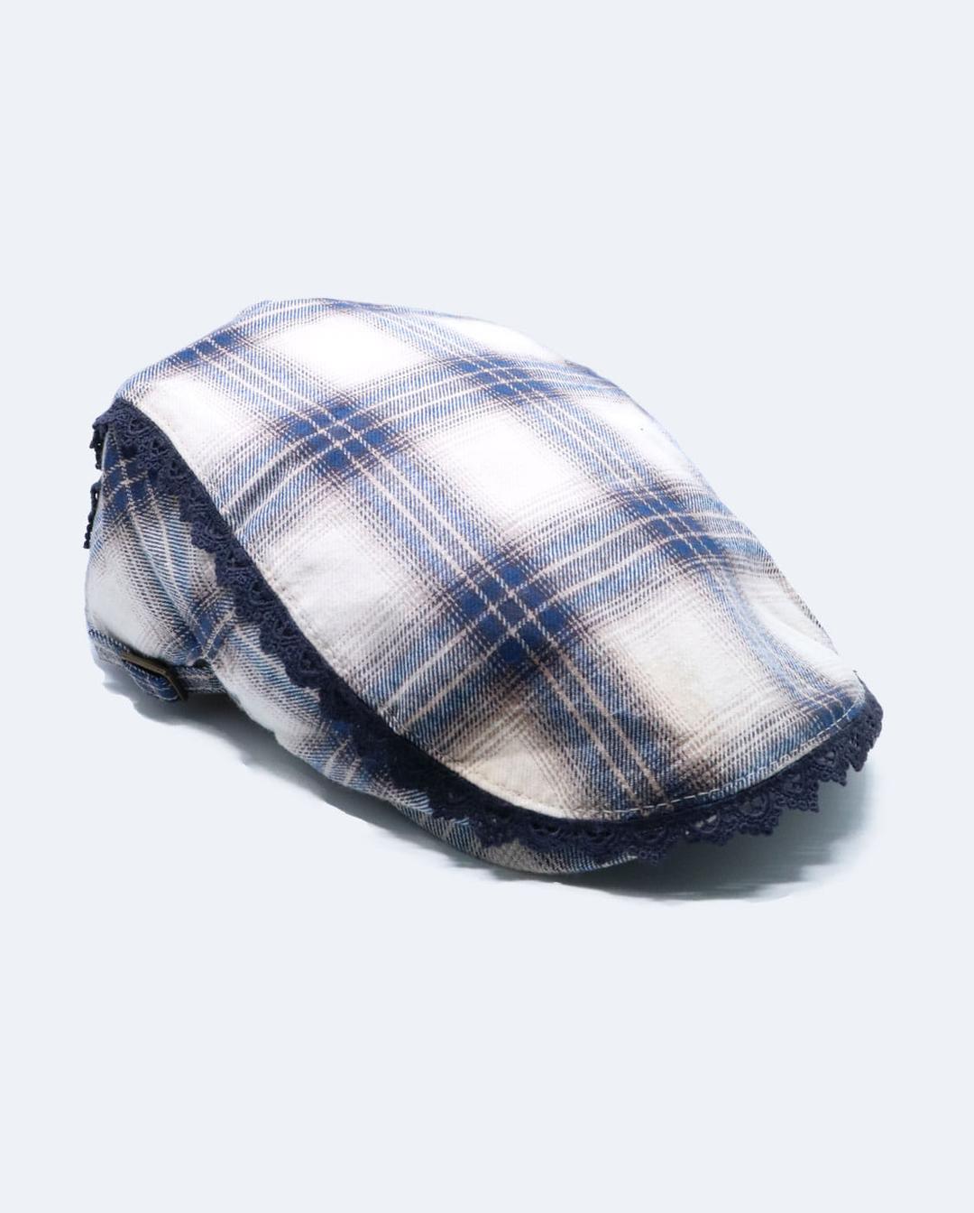 LACE DETAILED PLAID CHECK FALT CAP