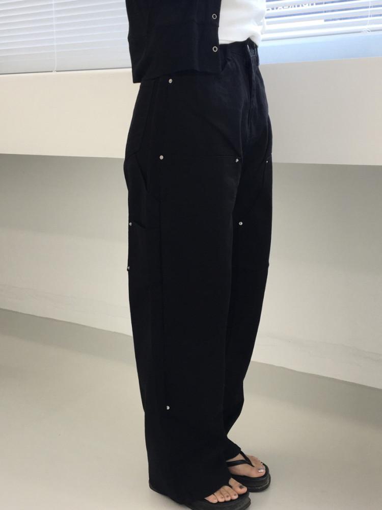 리벳 카펜터 코튼 와이드팬츠