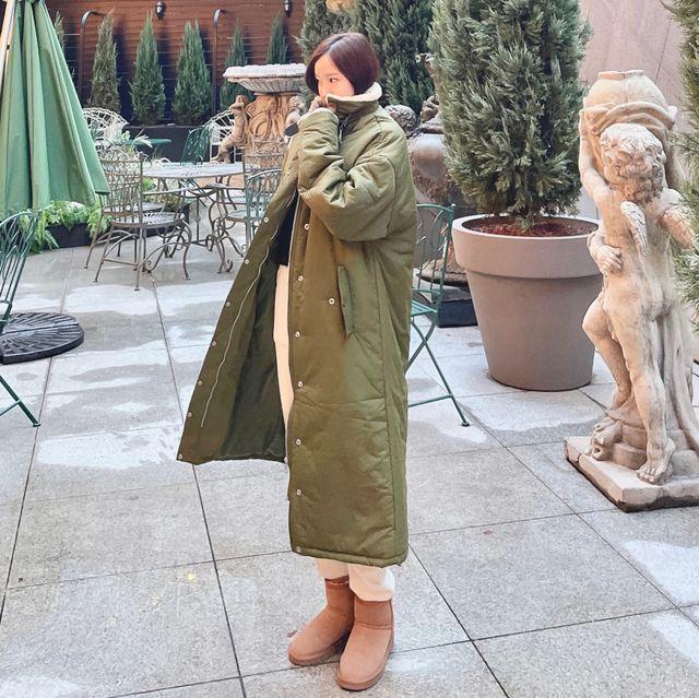 [남녀공용/캠핑룩] 하이넥 집업 뽀글이 양털 누빔 롱 야상 점퍼 패딩 2color