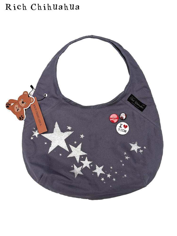 RICH CHIHUAHUA Gray Blue Silver Star Arc Tote Canvas Bag
