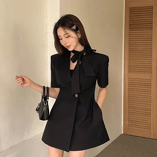 (타이자켓/하이퀄리티/핏이뻐요/하객룩/자켓원피스/활용도굿!) 니드 리본 자켓 원피스 OPS