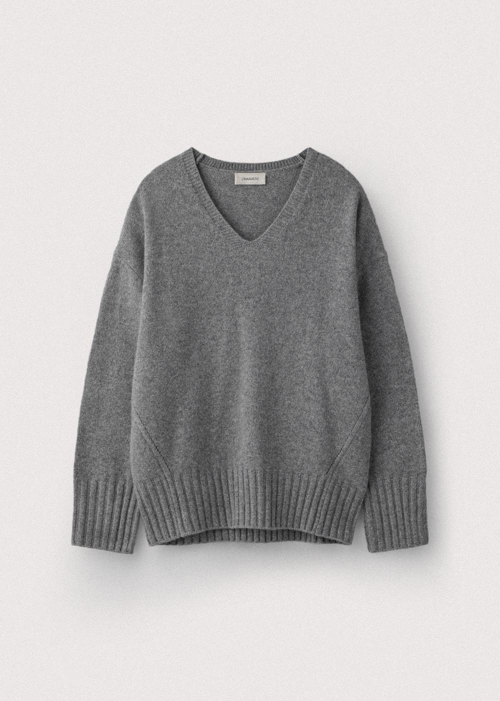 Wool Cashmere Oversized V Neck Pullover_Heather Grey