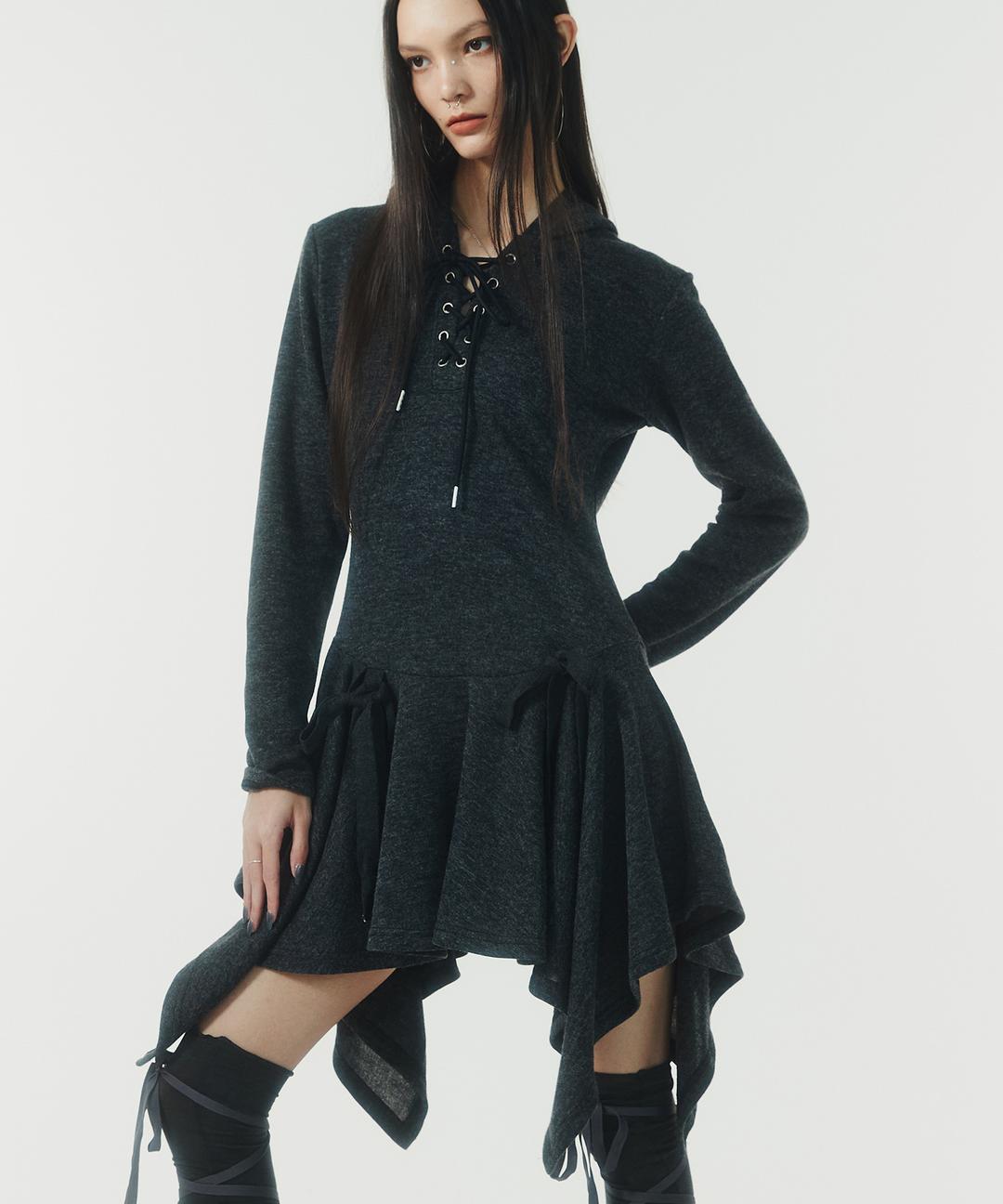 Fairy Lace Up Hood Dress (CHARCOAL)