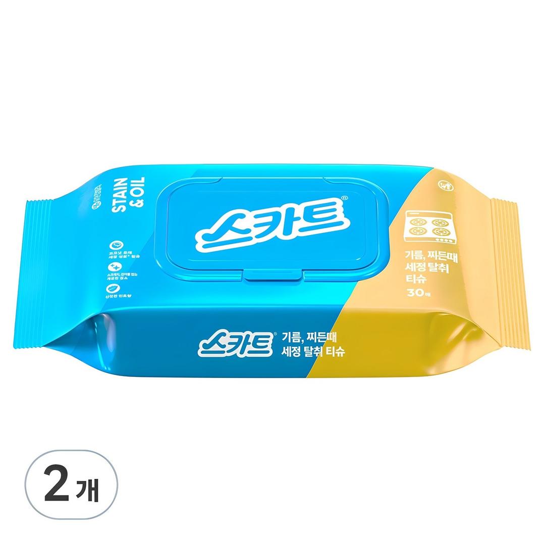 스카트 기름때전용 세정티슈 30매, 2개 - 밀대용패드/청소포 | 쿠팡