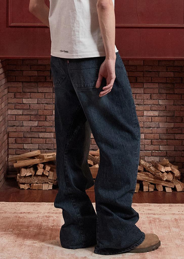 Engineered Flare Curved Denim Pants_Washed Blue