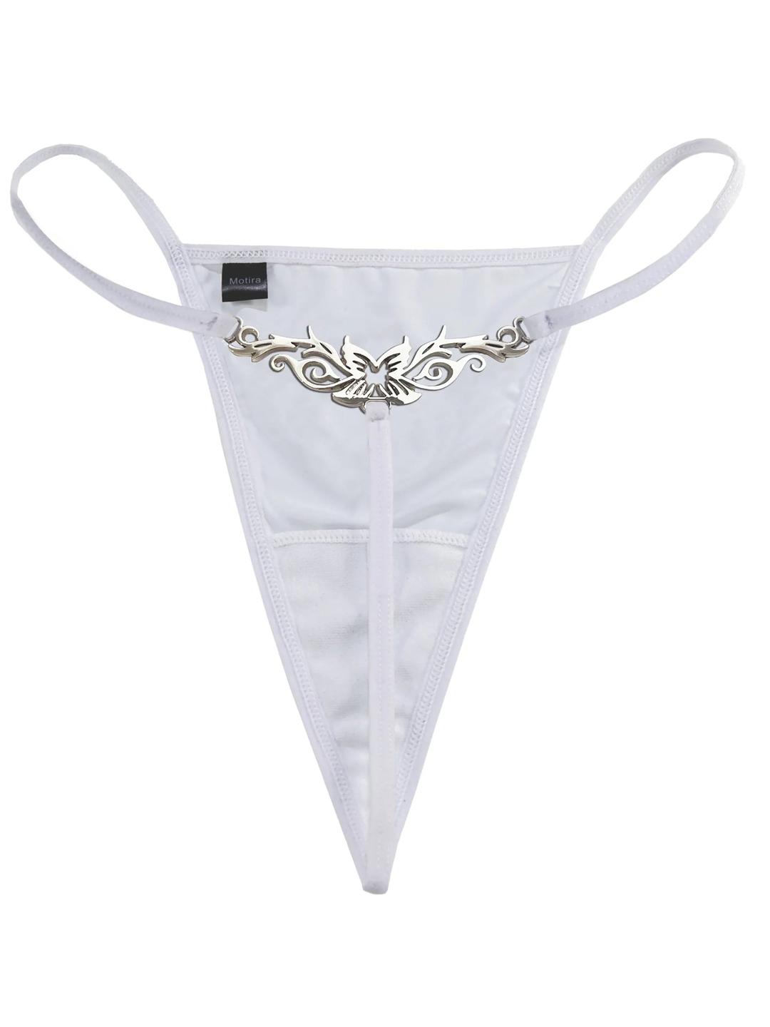 Butterfly tattoo thong  | White - XS