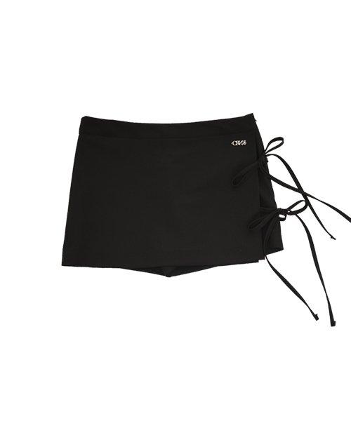 스트링 랩 스커트 팬츠_블랙