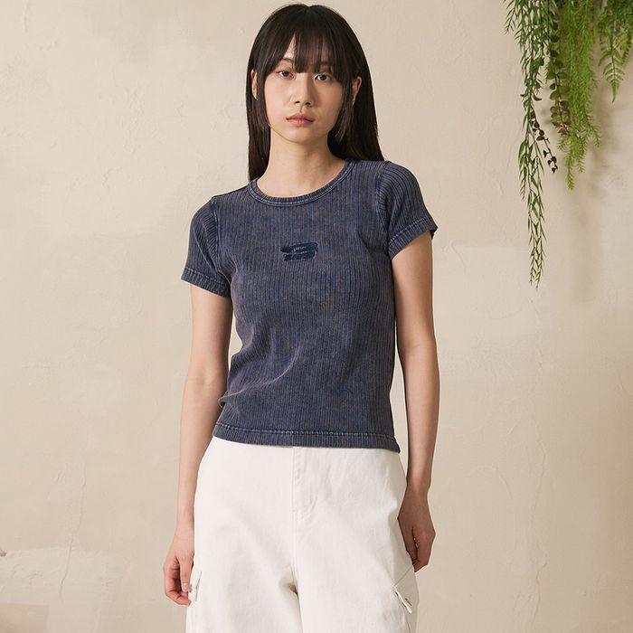 Sulfar Washing rib Muscle short sleeve Navy