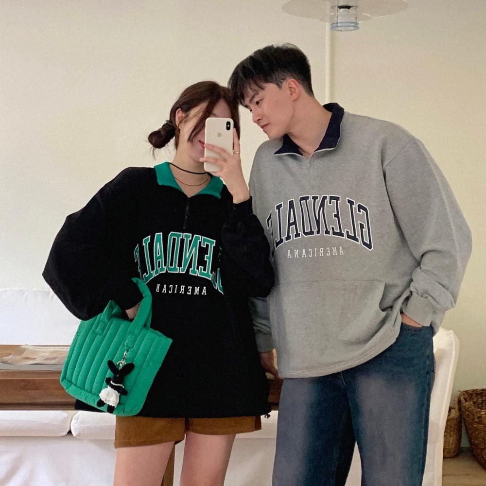 글렌데일 카라 반집업 3color (남녀공용) 오버핏,카라맨투맨,유니섹스,집업맨투맨