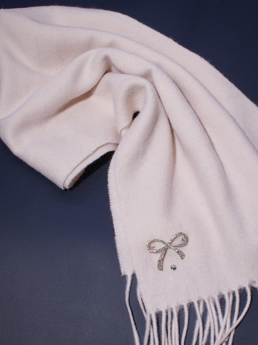 ビジューブローチ付きカシミヤ混ストール