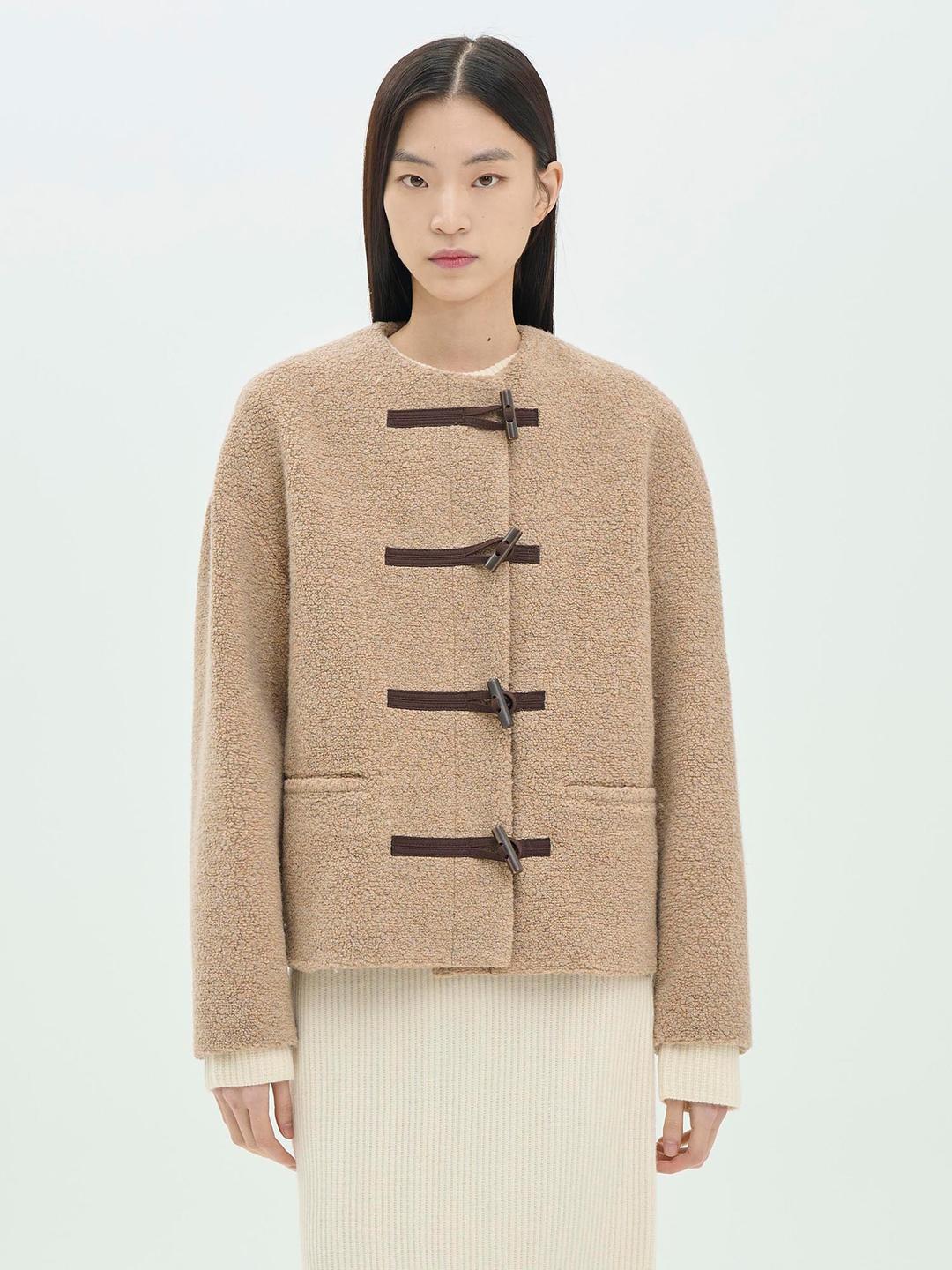 Women Teddy Fleece Short Toggle Jacket - Palomino