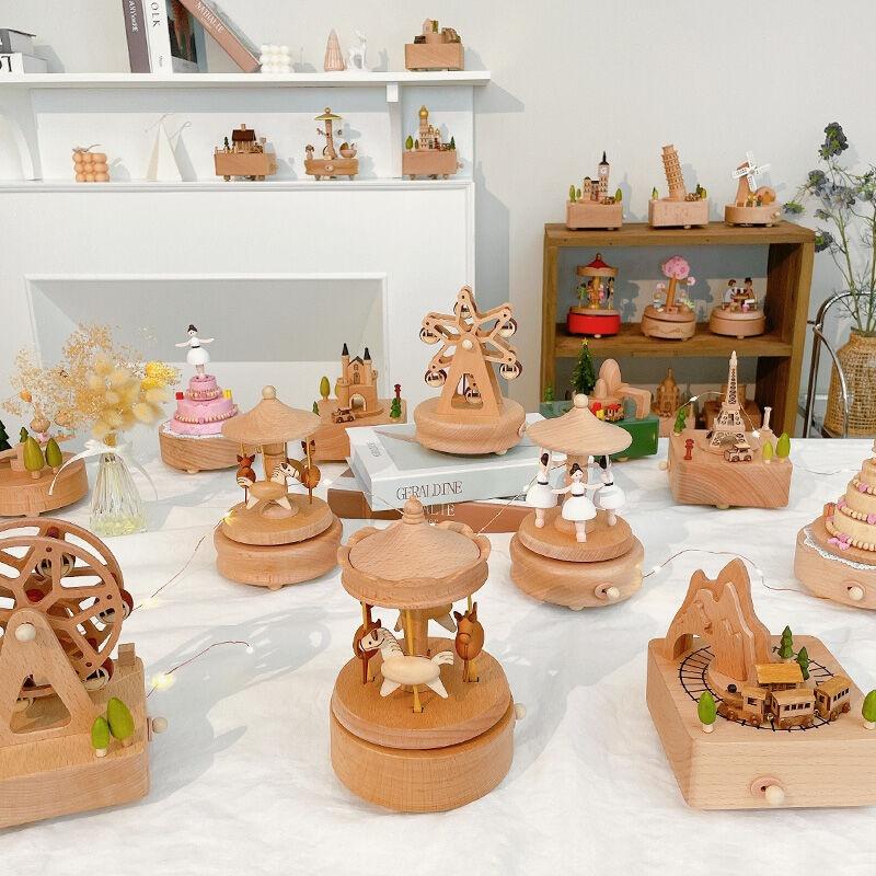 인테리어 소품 회전목마 원목 우드 오르골 27타입